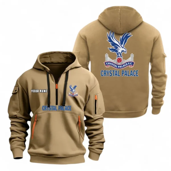 Street-Style Hoodie Half Zipper, Modern Sports Logo EPL104 - Khaki