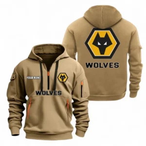 Casual Sports Hoodie Half Zipper, Modern Logo Detail Printing EPL104 - Khaki