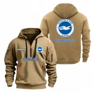 Fan Gift Hoodie Half Zipper, Sports-Inspired Logo Design EPL104 - Khaki