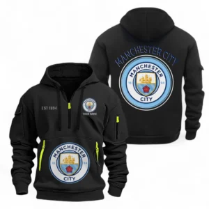Athletic Half-Zip Hoodie, Team-Style Logo Print Hoodie Gift For Football Fans EPL110 - Black