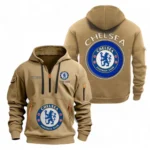 Casual Sports Hoodie Half Zipper, Modern Logo Detail Printing EPL110 - Khaki