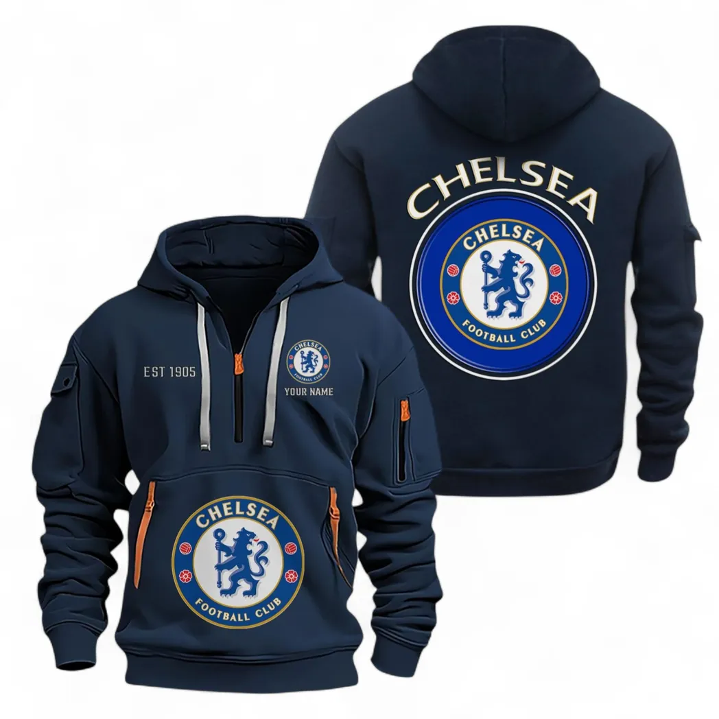 Fan Gift Hoodie Half Zipper, Sports-Inspired Logo Design EPL110 - Navy