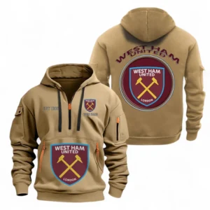 Street-Style Hoodie Half Zipper, Modern Sports Logo EPL110 - Khaki