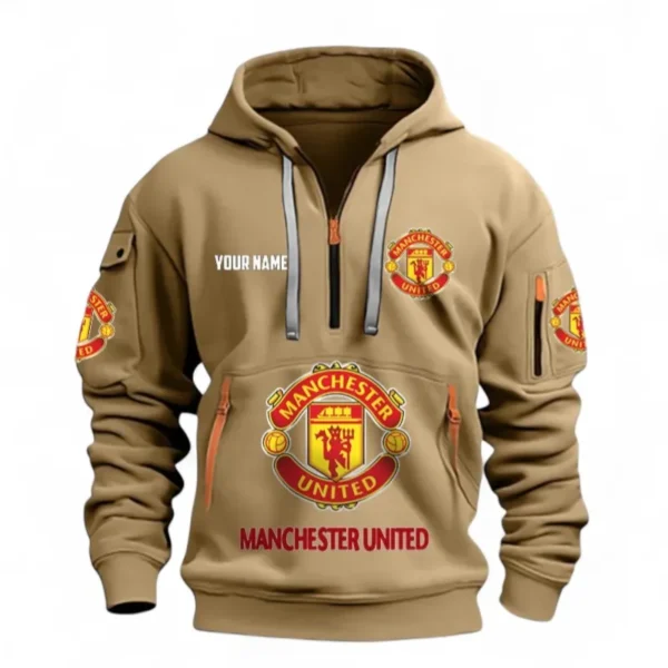 Fan Gift Hoodie Half Zipper, Sports-Inspired Logo Design EPL116 - Khaki