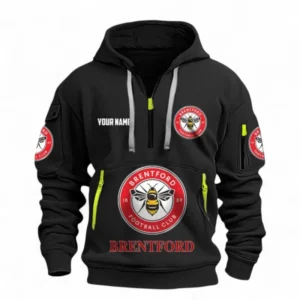Athletic Half-Zip Hoodie, Team-Style Logo Print Hoodie Gift For Football Fans EPL116 - Black