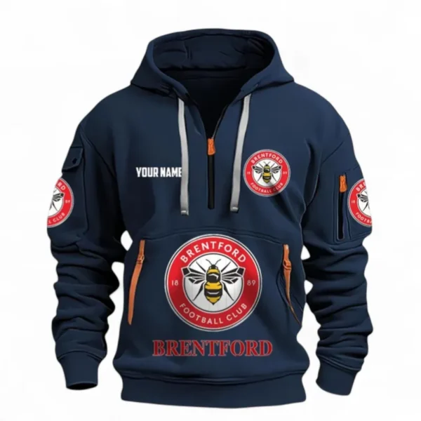 Casual Sports Hoodie Half Zipper, Modern Logo Detail Printing EPL116 - Navy