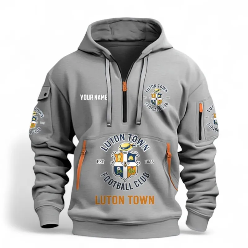 Athletic Half-Zip Hoodie, Team-Style Logo Print Hoodie Gift For Football Fans EPL116 - Grey