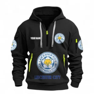 Athletic Half-Zip Hoodie, Team-Style Logo Print Hoodie Gift For Football Fans EPL116 - Black