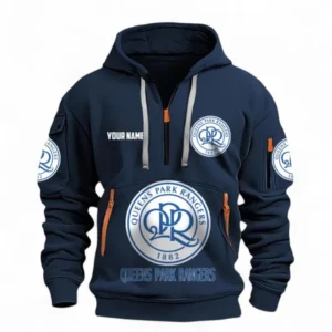 Street-Style Hoodie Half Zipper, Modern Sports Logo EPL116 - Navy
