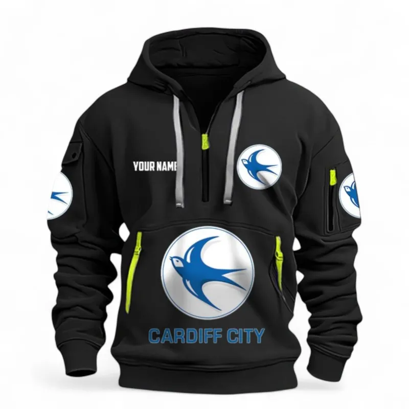 Everyday Hoodie Half Zipper, Athletic-Inspired Logo EPL116 - Black