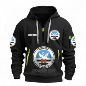 Athletic Half-Zip Hoodie, Team-Style Logo Print Hoodie Gift For Football Fans EPL116 - Black
