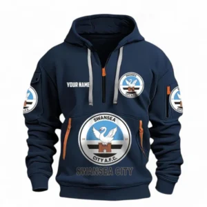 Casual Sports Hoodie Half Zipper, Modern Logo Detail Printing EPL116 - Navy