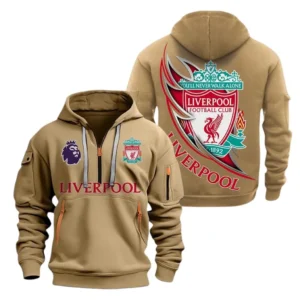 Lightweight Sports Hoodie Half Zipper, Unique Logo Print EPL270 - Khaki