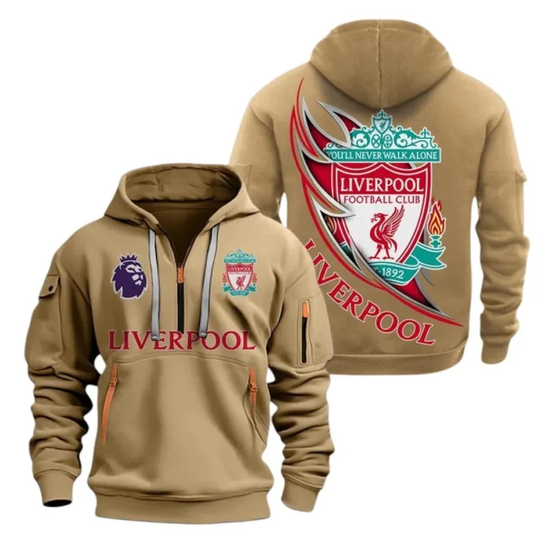 Lightweight Sports Hoodie Half Zipper, Unique Logo Print EPL270 - Khaki