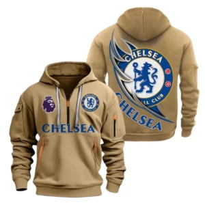 Athletic Half-Zip Hoodie, Team-Style Logo Print Hoodie Gift For Football Fans EPL270 - Khaki
