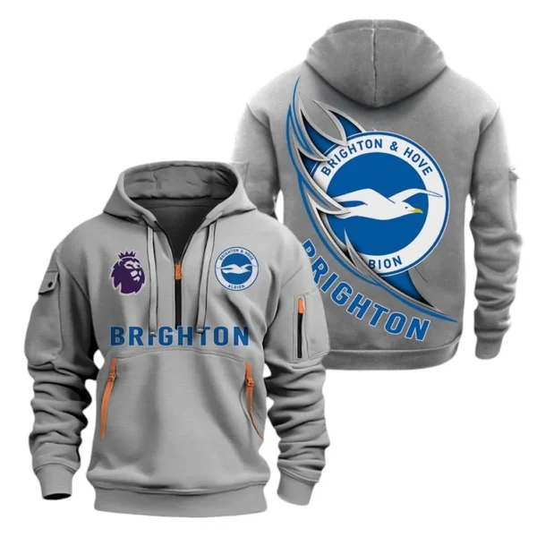Fan Gift Hoodie Half Zipper, Sports-Inspired Logo Design EPL270 - Gray