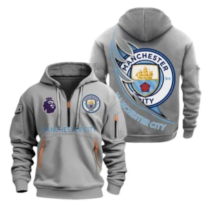 Street-Style Hoodie Half Zipper, Modern Sports Logo EPL270 - Gray