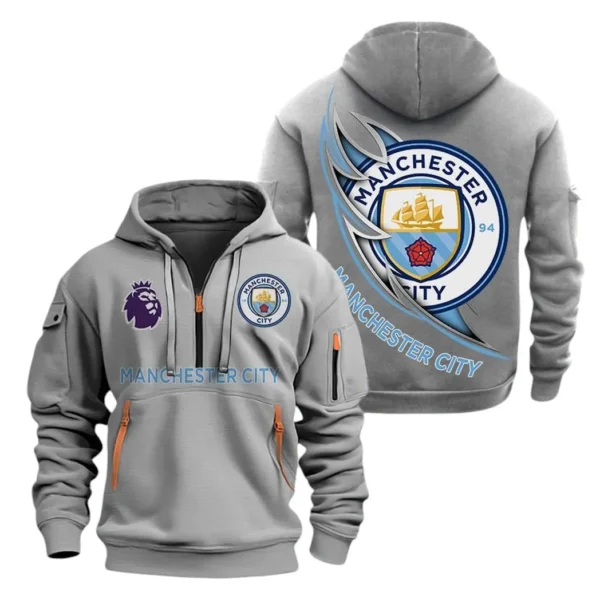 Street-Style Hoodie Half Zipper, Modern Sports Logo EPL270 - Gray