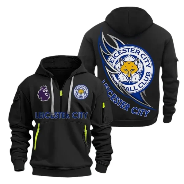 Athletic Half-Zip Hoodie, Team-Style Logo Print Hoodie Gift For Football Fans EPL270 - Black