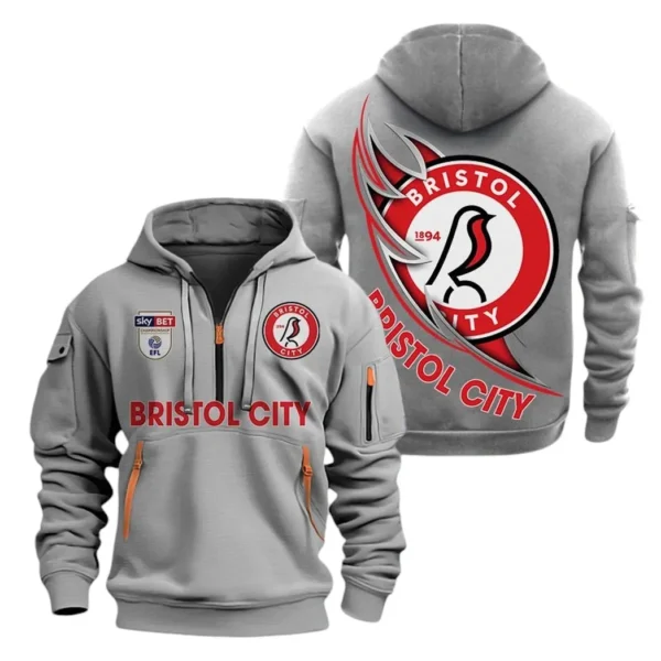 Fan Gift Hoodie Half Zipper, Sports-Inspired Logo Design EPL270 - Gray
