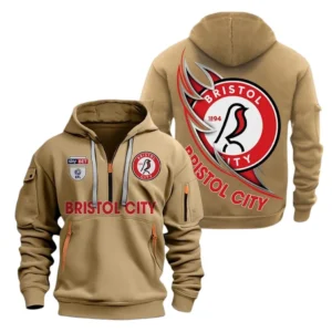 Athletic Half-Zip Hoodie, Team-Style Logo Print Hoodie Gift For Football Fans EPL270 - Khaki