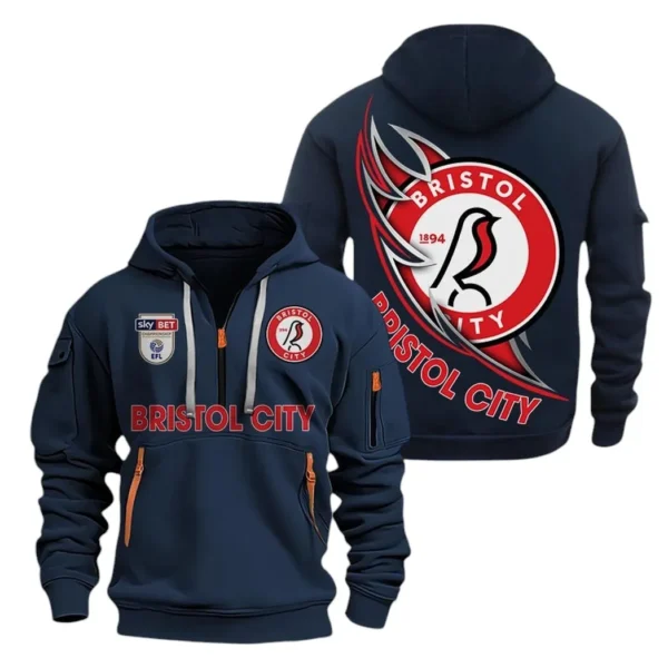 Casual Sports Hoodie Half Zipper, Modern Logo Detail Printing EPL270 - Navy