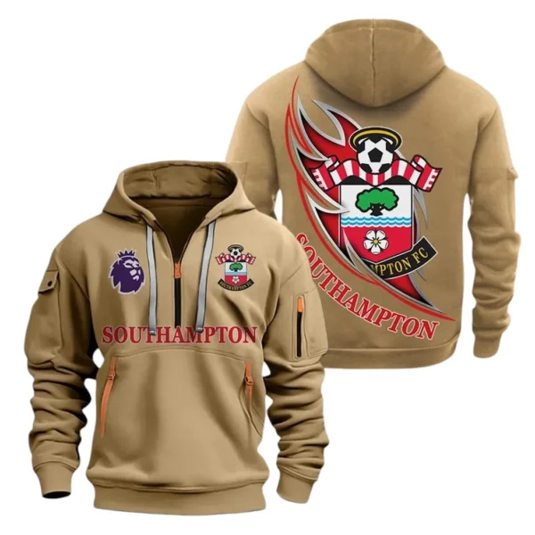 Lightweight Sports Hoodie Half Zipper, Unique Logo Print EPL270 - Khaki
