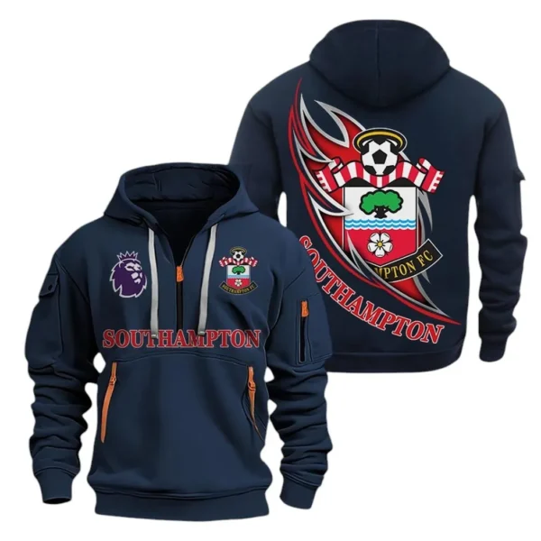 Street-Style Hoodie Half Zipper, Modern Sports Logo EPL270 - Navy