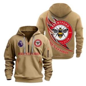 Athletic Half-Zip Hoodie, Team-Style Logo Print Hoodie Gift For Football Fans EPL270 - Khaki
