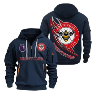 Casual Sports Hoodie Half Zipper, Modern Logo Detail Printing EPL270 - Navy