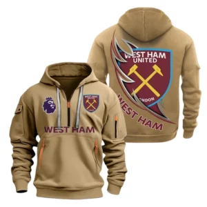 Lightweight Sports Hoodie Half Zipper, Unique Logo Print EPL270 - Khaki