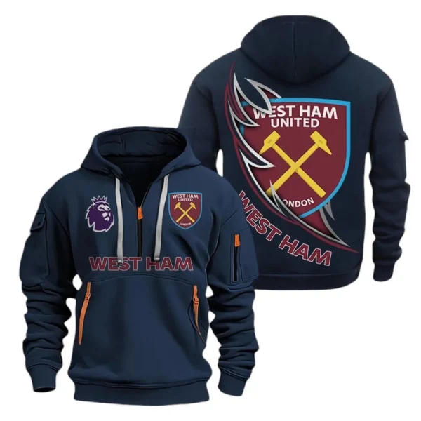 Street-Style Hoodie Half Zipper, Modern Sports Logo EPL270 - Navy