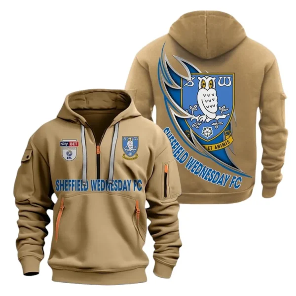 Lightweight Sports Hoodie Half Zipper, Unique Logo Print EPL270 - Khaki