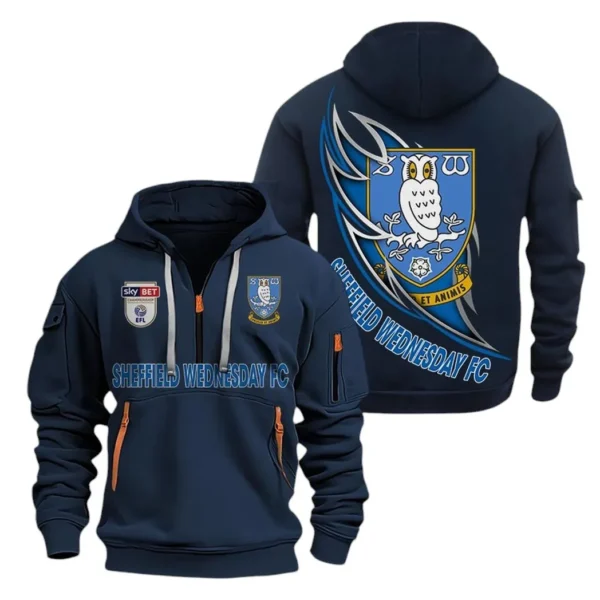 Street-Style Hoodie Half Zipper, Modern Sports Logo EPL270 - Navy