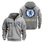 Casual Sports Hoodie Half Zipper, Modern Logo Detail Printing EPL280 - Gray