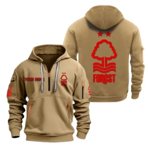 Athletic Half-Zip Hoodie, Team-Style Logo Print Hoodie Gift For Football Fans EPL280 - Khaki