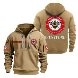 Lightweight Sports Hoodie Half Zipper, Unique Logo Print EPL280 - Khaki