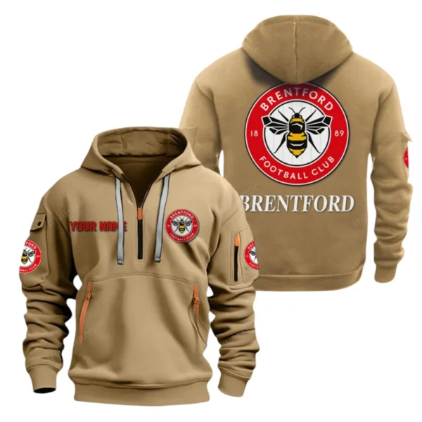 Lightweight Sports Hoodie Half Zipper, Unique Logo Print EPL280 - Khaki