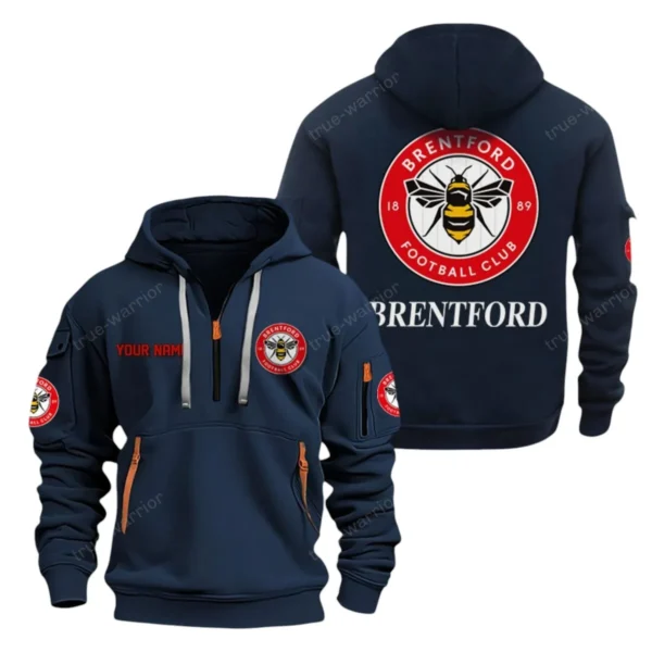 Street-Style Hoodie Half Zipper, Modern Sports Logo EPL280 - Navy