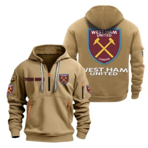 Athletic Half-Zip Hoodie, Team-Style Logo Print Hoodie Gift For Football Fans EPL280 - Khaki