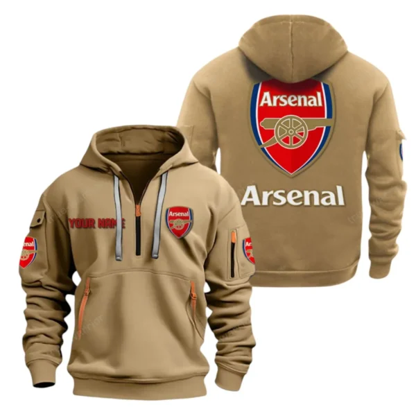 Lightweight Sports Hoodie Half Zipper, Unique Logo Print EPL280 - Khaki