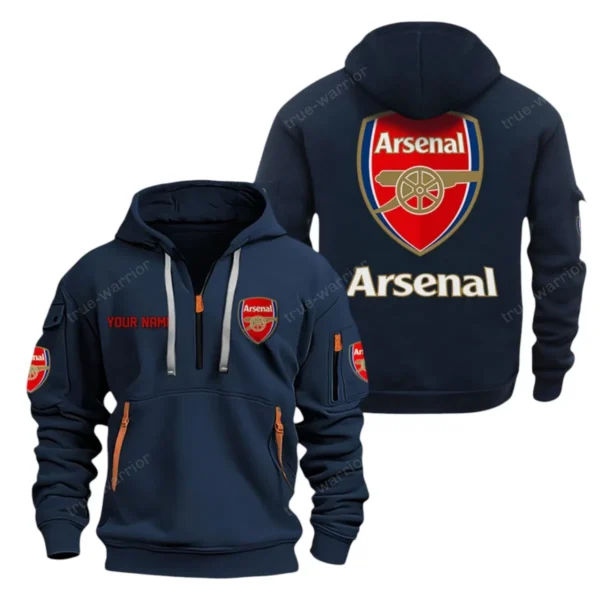 Street-Style Hoodie Half Zipper, Modern Sports Logo EPL280 - Navy