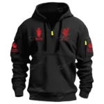 Athletic Half-Zip Hoodie, Team-Style Logo Print Hoodie Gift For Football Fans EPL400 - Black