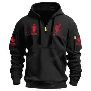 Athletic Half-Zip Hoodie, Team-Style Logo Print Hoodie Gift For Football Fans EPL400 - Black