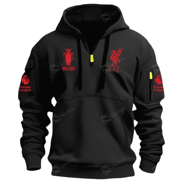 Athletic Half-Zip Hoodie, Team-Style Logo Print Hoodie Gift For Football Fans EPL400 - Black