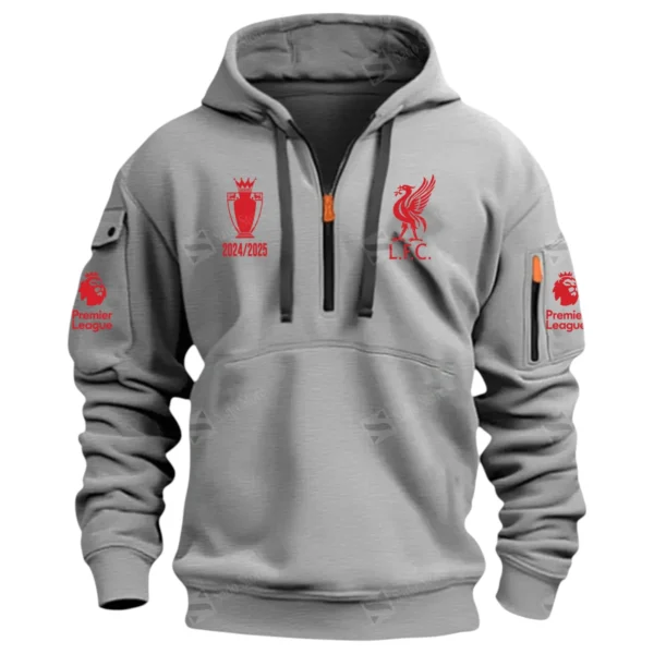 Casual Sports Hoodie Half Zipper, Modern Logo Detail Printing EPL400 - Gray