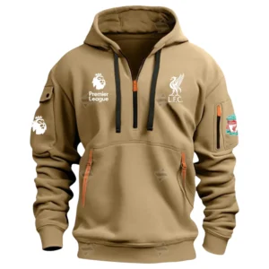 Lightweight Sports Hoodie Half Zipper, Unique Logo Print EPL400 - Khaki