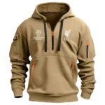 Athletic Half-Zip Hoodie, Team-Style Logo Print Hoodie Gift For Football Fans EPL400 - Khaki