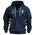 Casual Sports Hoodie Half Zipper, Modern Logo Detail Printing EPL400 - Navy