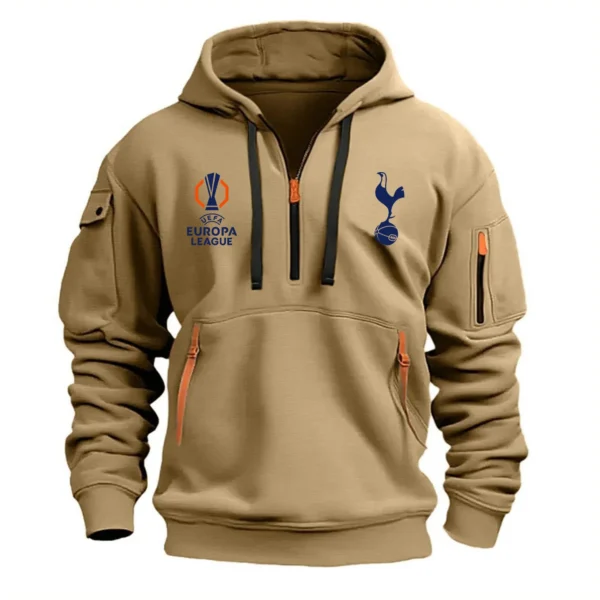 Lightweight Sports Hoodie Half Zipper, Unique Logo Print EPL790 - Khaki